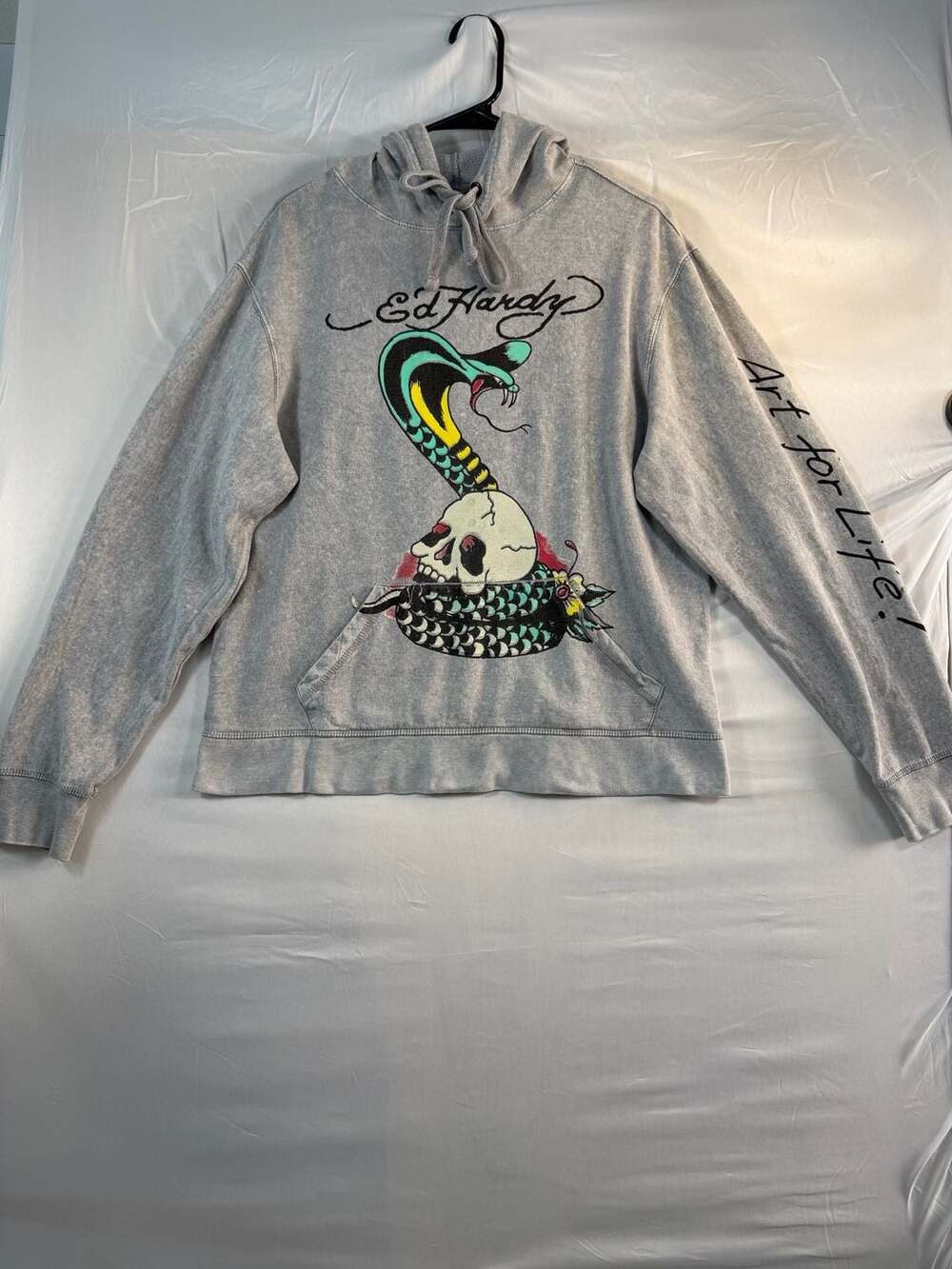 Ed Hardy Cobra Skull Hoodie Size M Grey Art For Life
